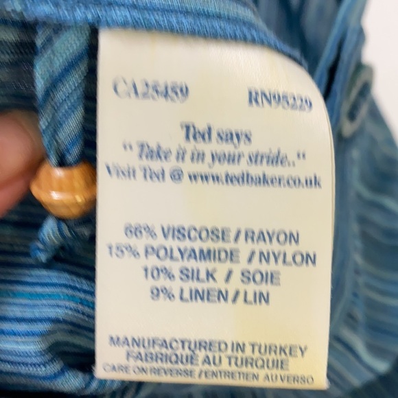 Ted Baker Striped Blue Linen Silk Blend Drawstring Hem Pants - Picture 10 of 11